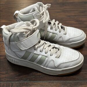 Adidas White and Green High-Top Sneakers